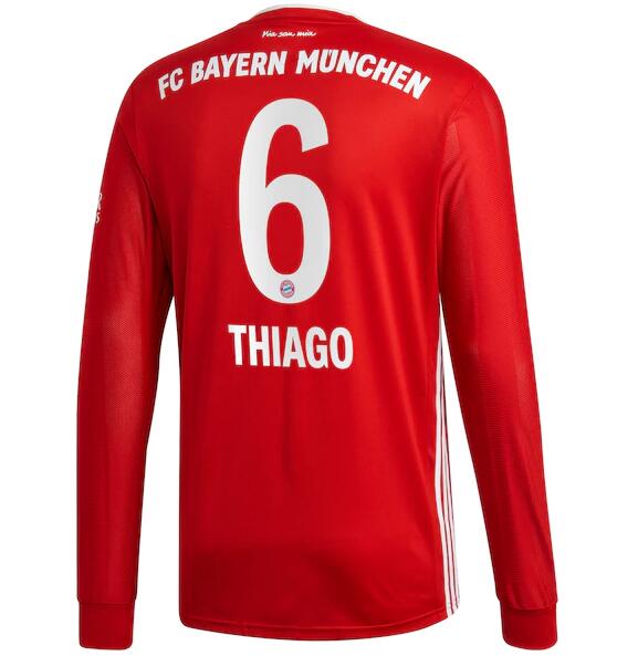 Bayern Munich Long Sleeve Home Kit Soccer Jersey Thiago #6 2020/21